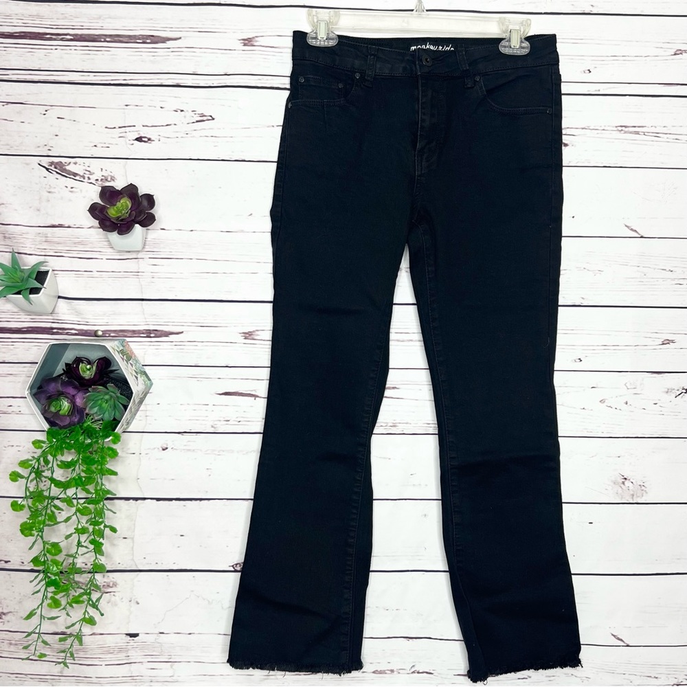 Black Denim Straight Leg Frayed Hem Ankle Jeans Size 7